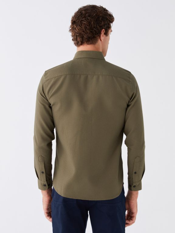 Slim Fit Long Sleeve Dobby Weave Men's Shirt