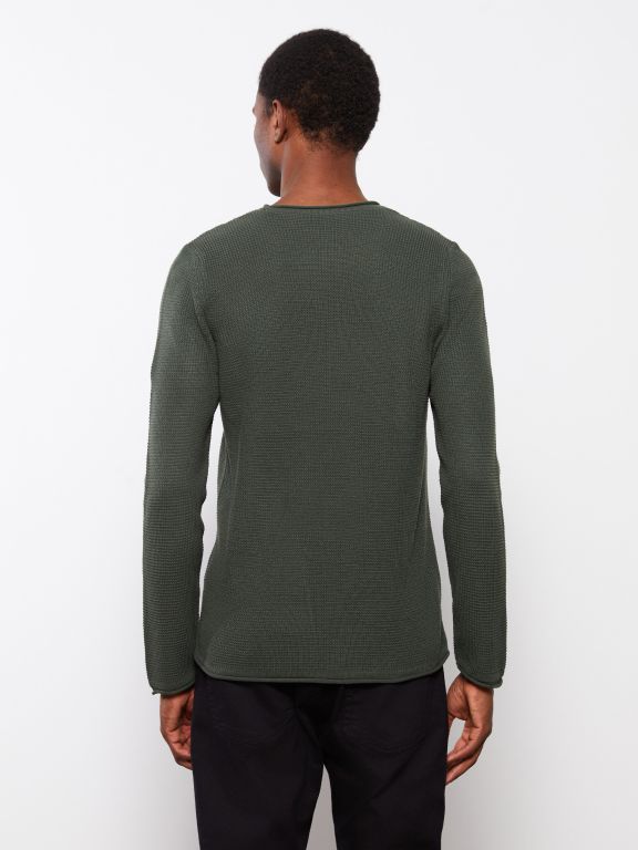Crew Neck Long Sleeve Men's Tricot Sweater