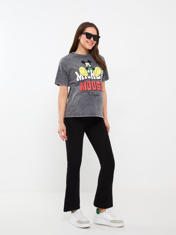 Crew Neck Mickey Mouse Printed Maternity T-Shirt