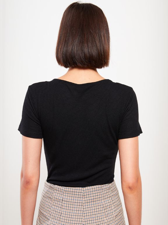 U Neck Straight Short Sleeve Women Bodysuit
