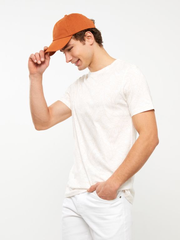 Crew Neck Short Sleeve Patterned Combed Cotton Men's T-Shirt