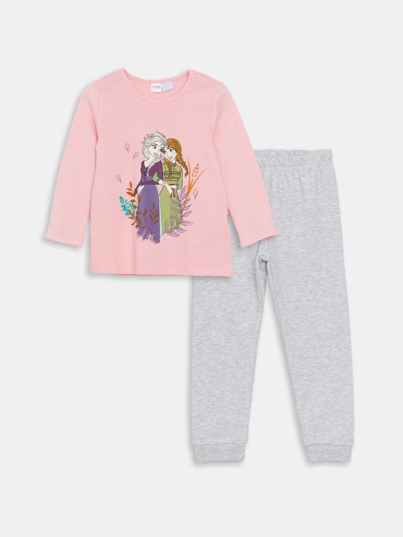 Crew Neck Elsa Printed Long Sleeve Girl Pajama Set
