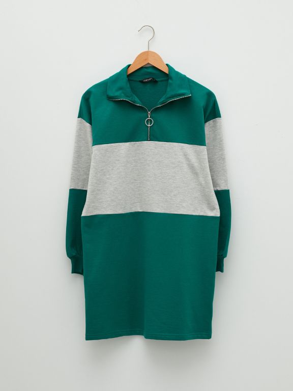 Turtle Neck Long Sleeve Women's Dress with Color Block
