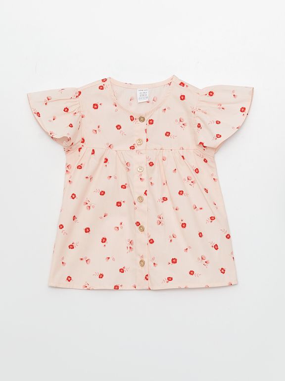 Crew Neck Short Sleeve Printed Baby Girl Shirt