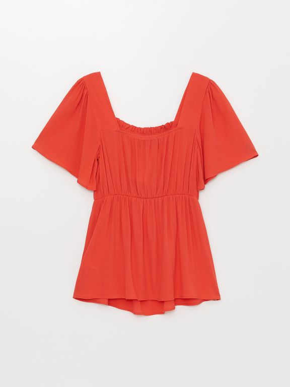 Square Neck Straight Short Sleeve Maternity Blouse