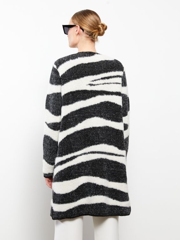 Shawl Neck Patterned Long Sleeve Tricot Women's Cardigan