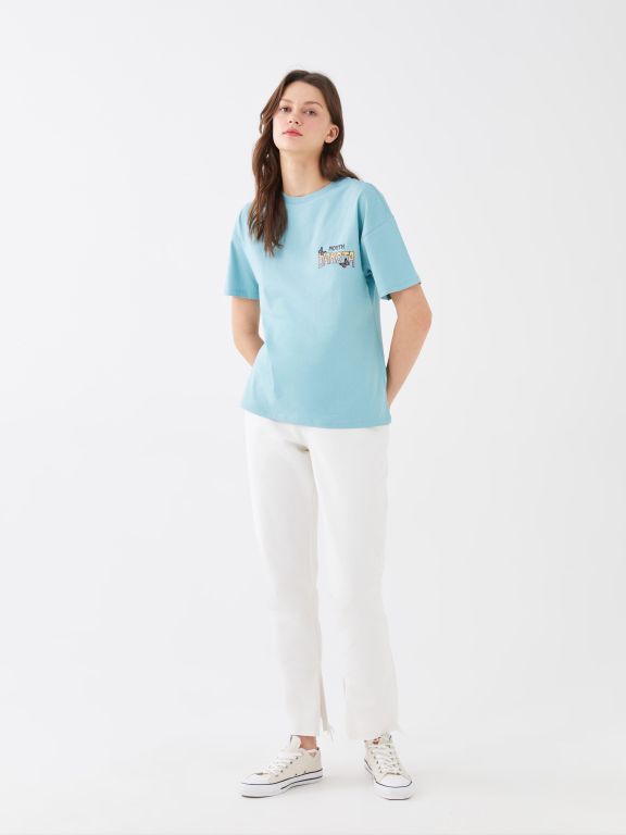 Women's Crew Neck Printed Short Sleeve T-Shirt