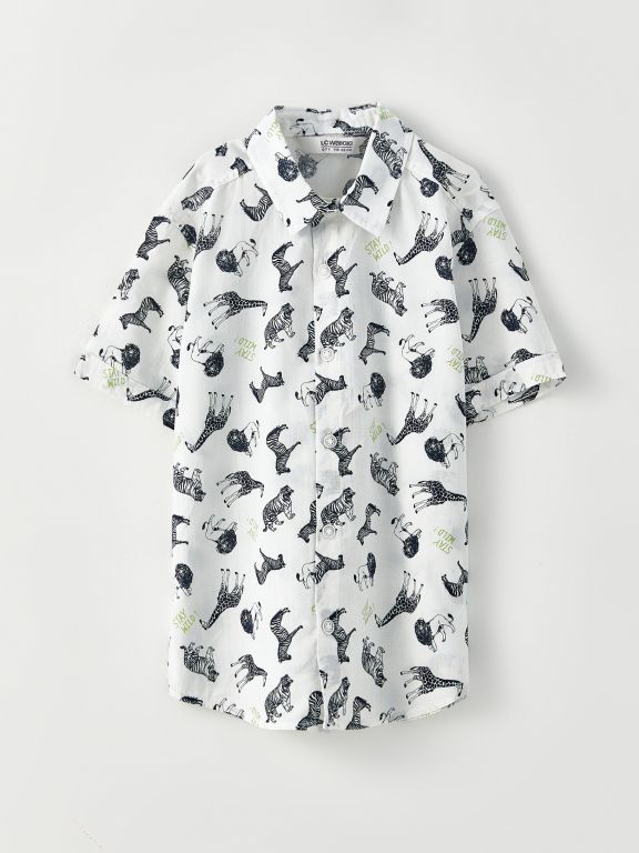 Patterned Short Sleeve Poplin Boy Shirt
