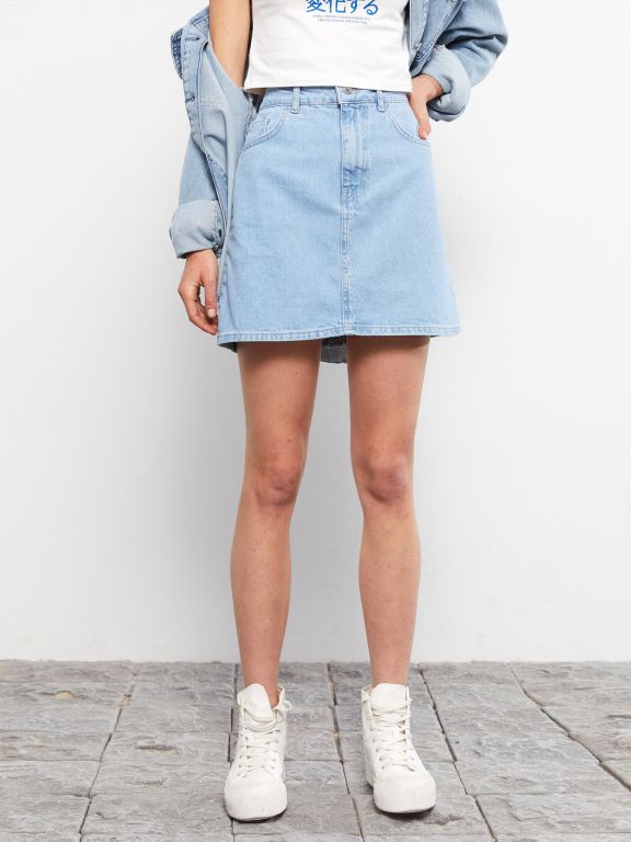 Standard Fit Plain Pocket Detailed Women's Jean Skirt