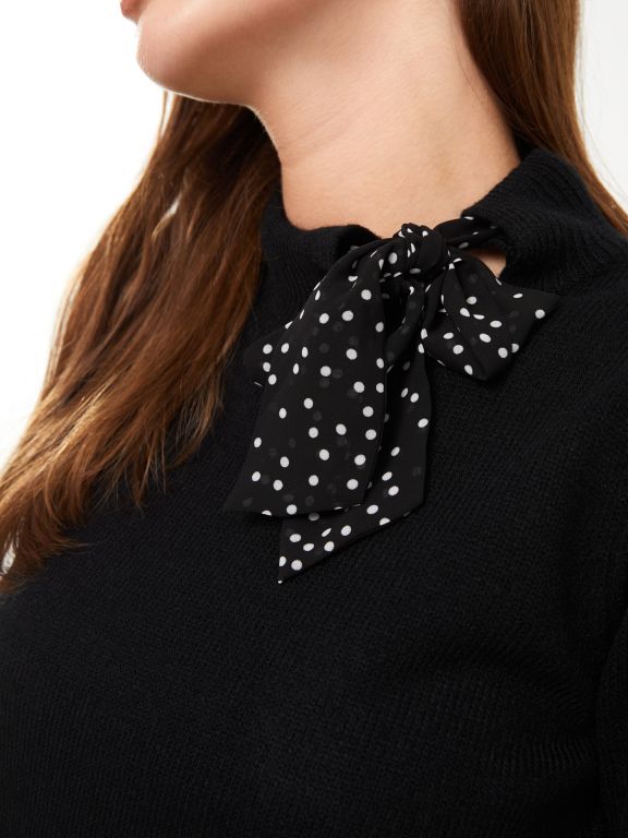 Tie Collar Straight Long Sleeve Women's Knitwear Sweater