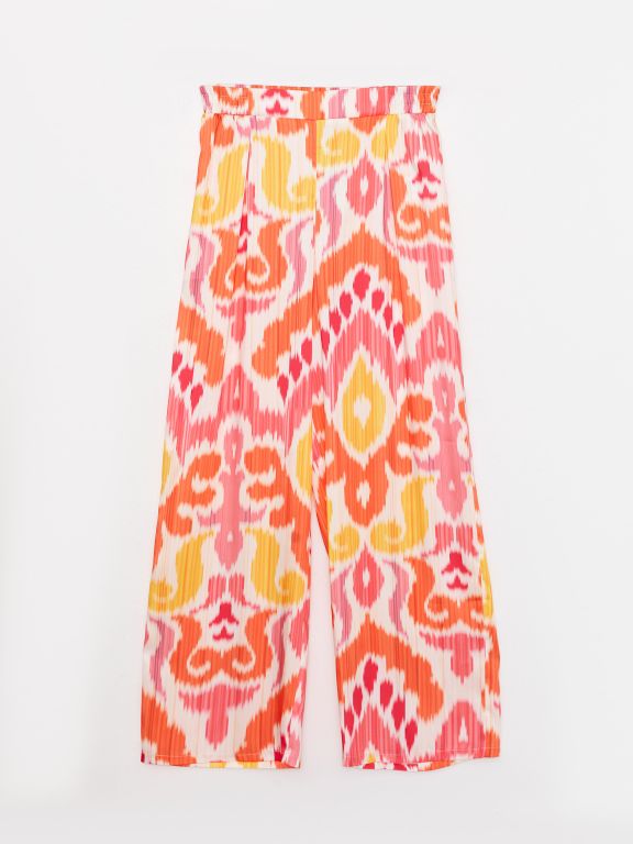 Elastic Waist Patterned Satin Women's Trousers