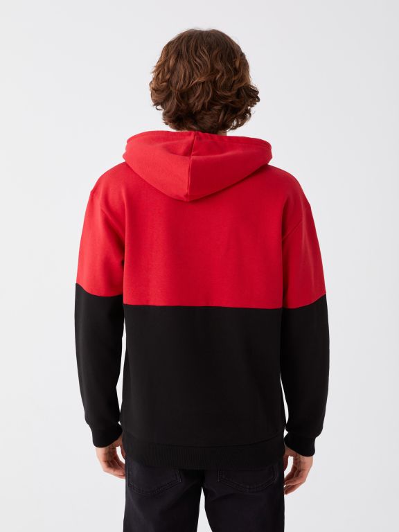 Hooded Long Sleeve Men's Hoodie with Color Block