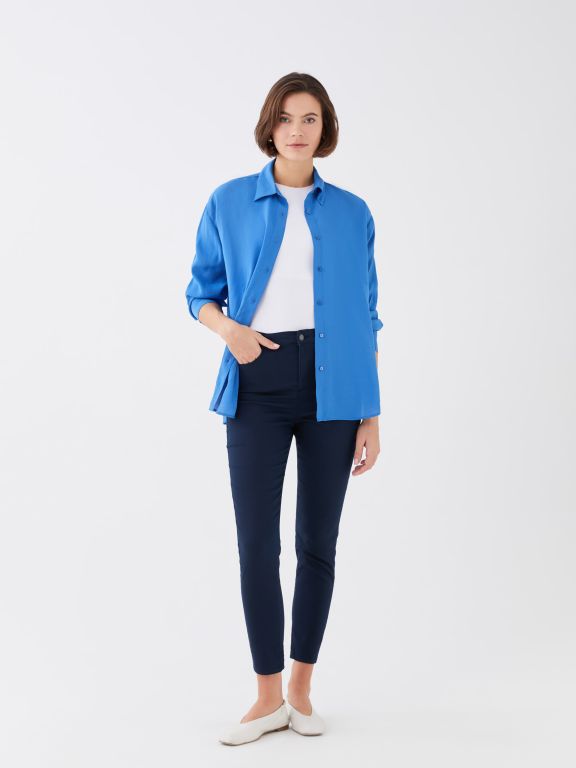Slim Fit Pocket Detailed Gabardine Women Trousers
