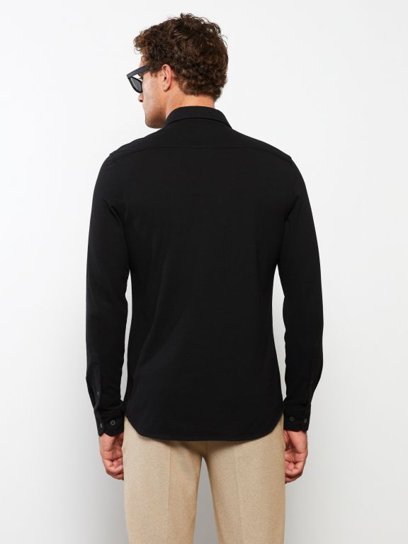 Slim Fit Long Sleeve Knitted Men's Shirt