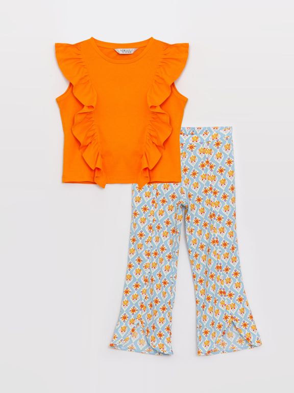 Crew Neck Girl's Blouse and Trousers