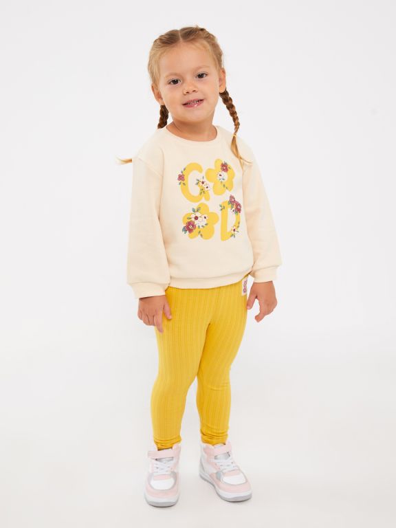 Crew Neck Long Sleeve Printed Baby Girl Sweatshirt and Tights 2-Pack Set