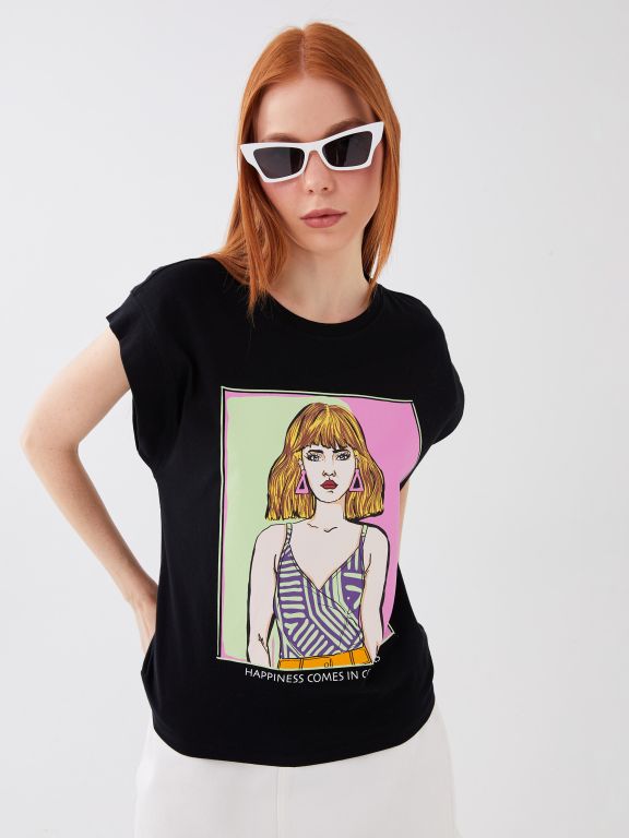 Crew Neck Printed Short Sleeve Women's T-shirt