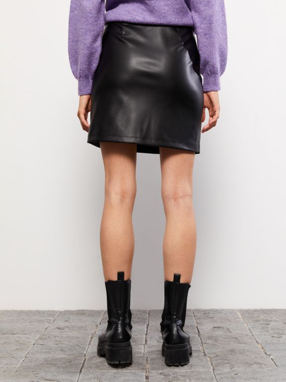 Plain Leather Look Women's Skirt