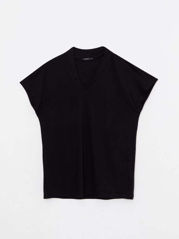 V Neck Straight Short Sleeve Women Blouse