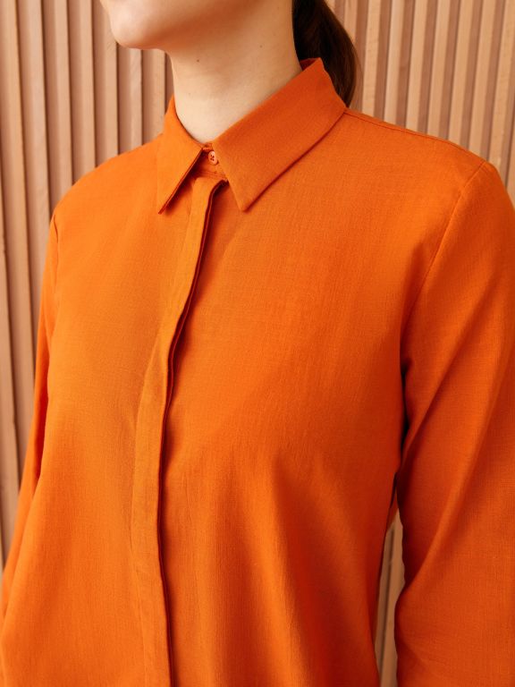 Shirt Collar Straight Long Sleeve Women's Tunic