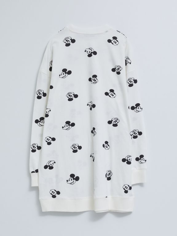 Crew Neck Mickey Mouse Printed Long Sleeve Oversize Cotton Women's Tunic