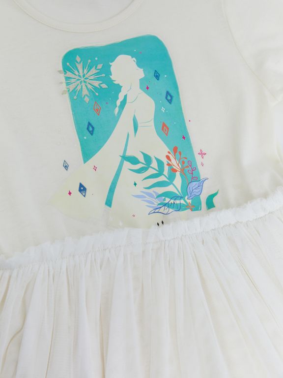 Crew Neck Elsa Printed Long Sleeve Girl Dress