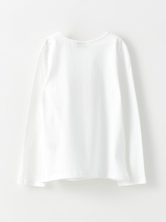 Crew Neck Printed Long Sleeve Cotton Girl T-shirt
