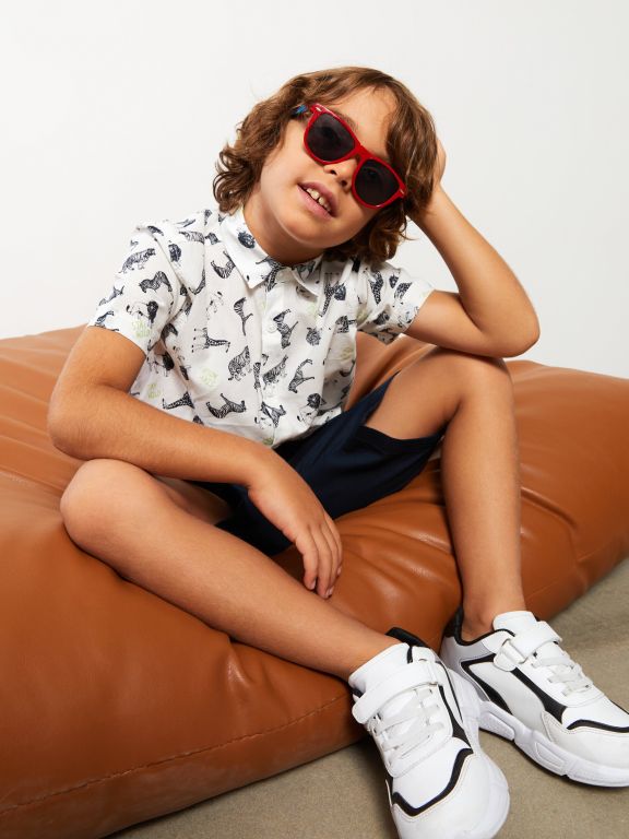Patterned Short Sleeve Poplin Boy Shirt