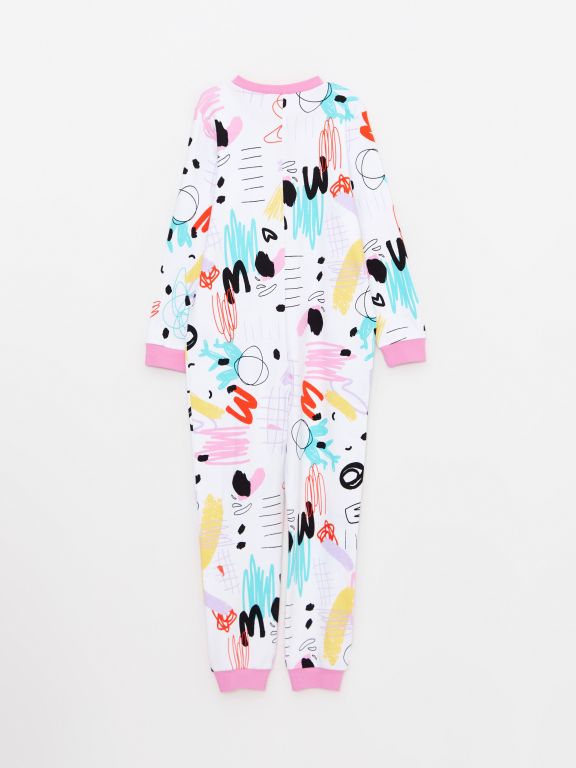 Crew Neck Printed Long Sleeve Girl Jumpsuit