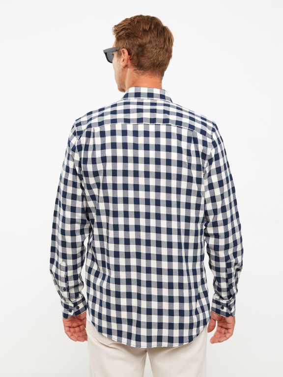 Regular Fit Long Sleeve Plaid Men's Shirt