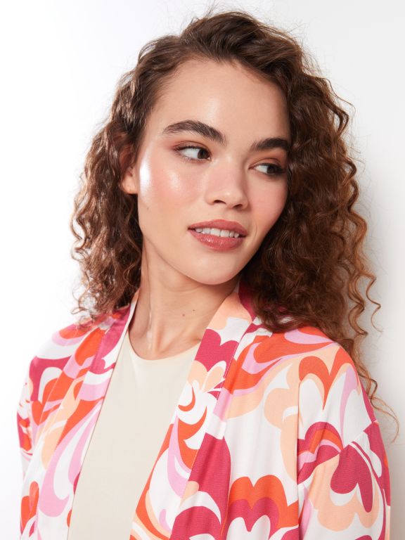 Shawl Collar Patterned Long Sleeve Women's Kimono