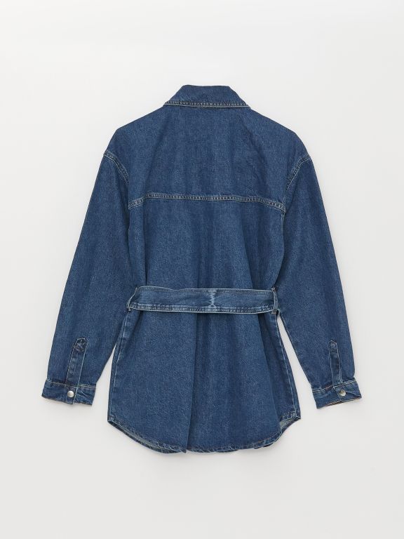 Shirt Collar Straight Long Sleeve Oversize Women's Jean Jacket