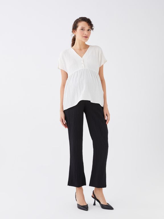 Elastic Waist Straight Pocket Detailed Maternity Trousers