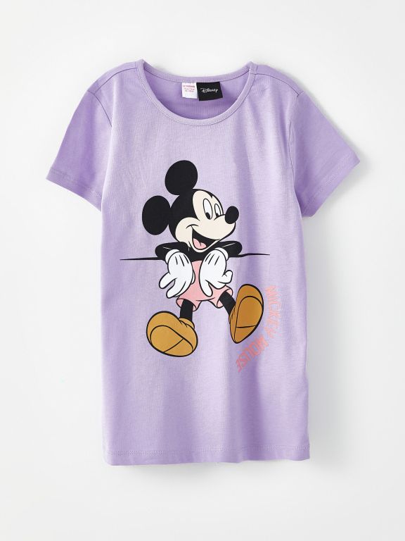 Crew Neck Mickey Mouse Printed Short Sleeve Girl Pajama Set