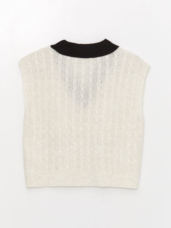 V-Collar Self-Patterned Oversized Women's Sweater