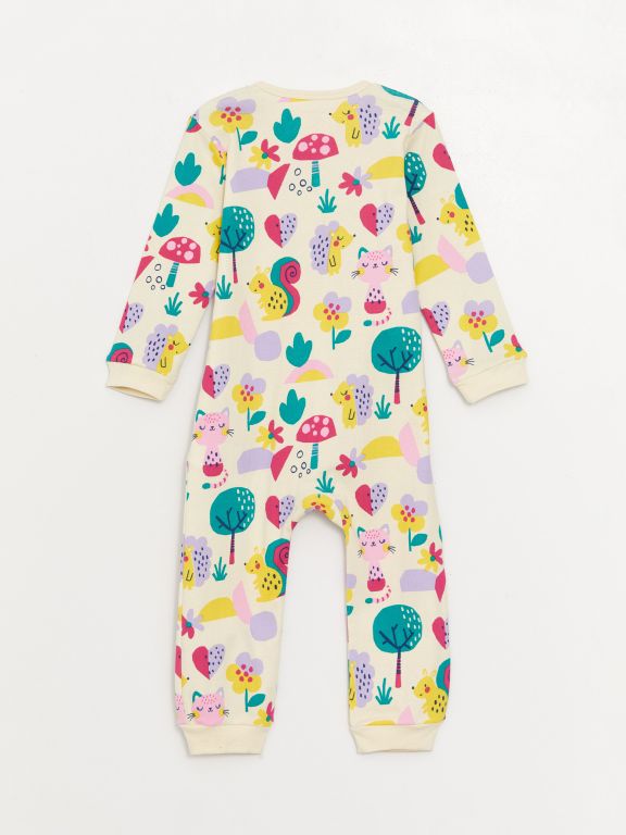 Crew Neck Printed Baby Girl Jumpsuit 2 Pieces