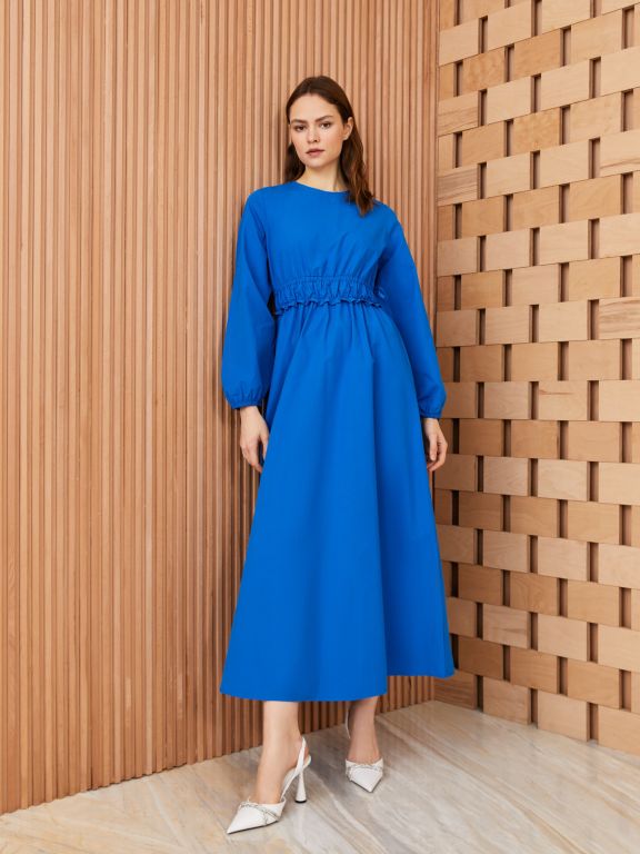 Crew Neck Regular Long Sleeve Poplin Women's Dress