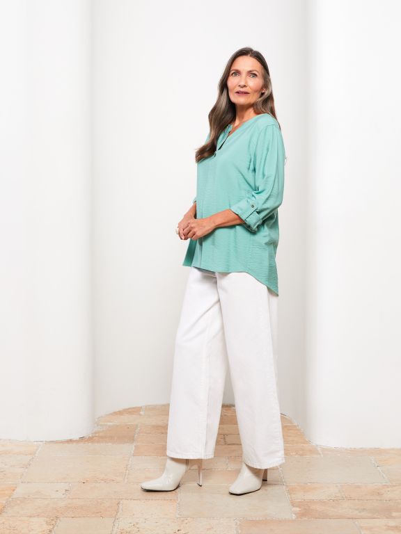 Johnny Collar Regular Long Sleeve Gabardine Women's Blouse