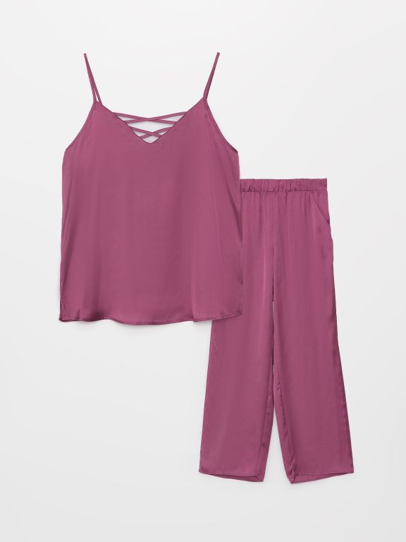 V-Neck Straight Strap Satin Women's Pajamas Set