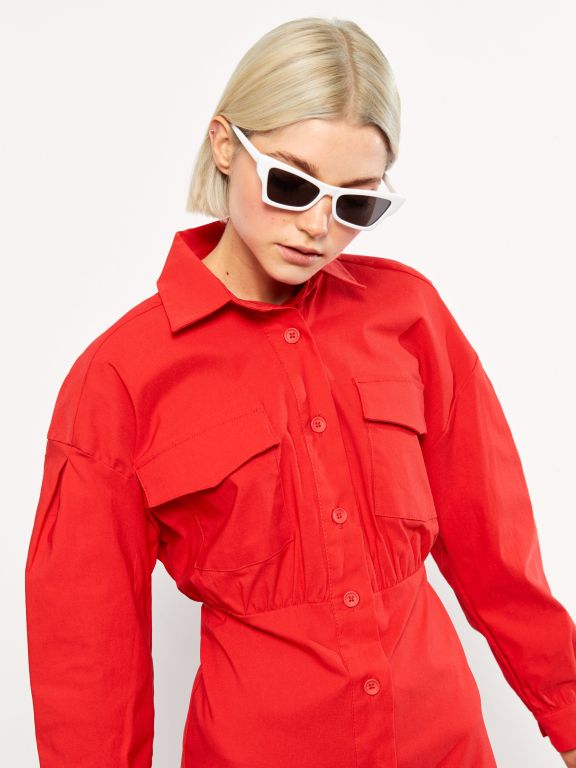 Plain Long Sleeve Women Shirt Dress