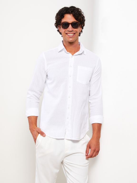 Regular Fit Long Sleeve Men's Poplin Shirt
