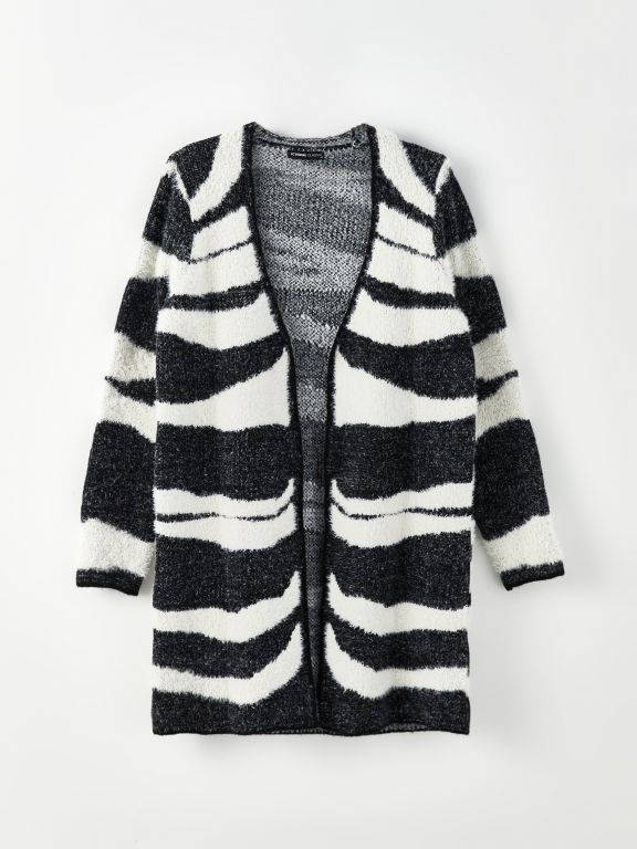 Shawl Neck Patterned Long Sleeve Tricot Women's Cardigan