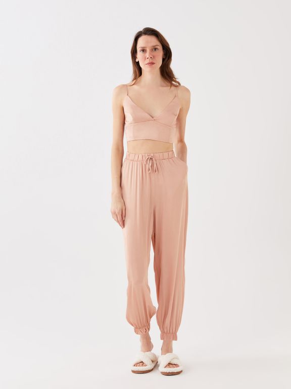 Women's V-Neck Rope Strap Satin Pajamas Set