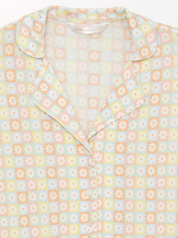 Shirt Collar Patterned Short Sleeve Women's Pajamas Set