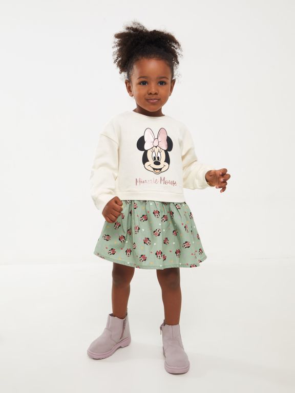 Crew Neck Minnie Mouse Printed Baby Girl Dress