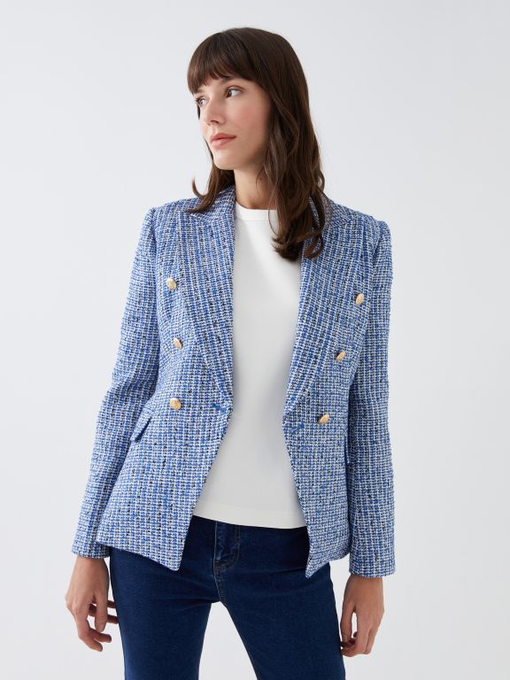 Patterned Long Sleeve Women's Tweed Blazer Jacket