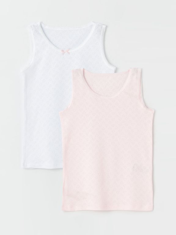 Crew Neck Basic Girl Undershirt 2 Pieces