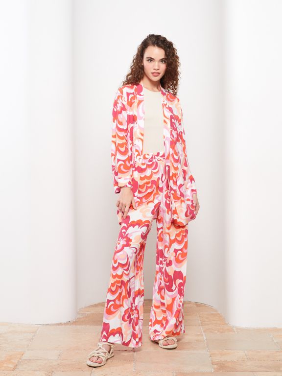 Shawl Collar Patterned Long Sleeve Women's Kimono