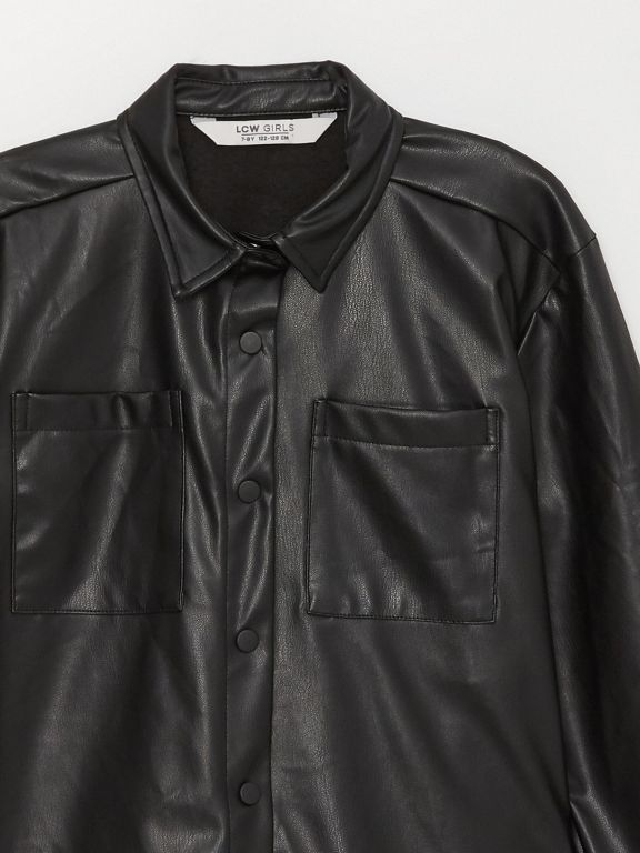 Basic Long Sleeve Leather Look Girl Shirt