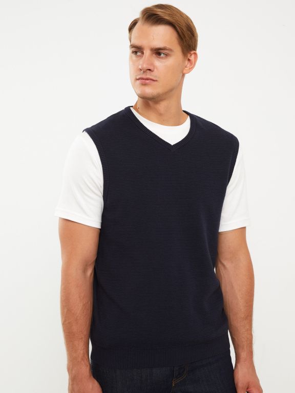 Standard Fit V Neck Men's Tricot Sweater